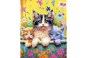 Linkmonde Kids' Painting by Numbers DIY Acrylic Painting Kit for Kids & Adults Beginner – 16” x 20” Colorful Cute Cat Art