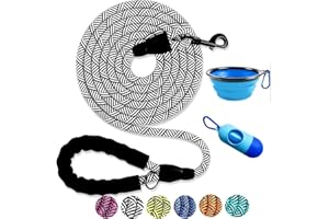 DOYOO Dog Leash 10FT Thick Durable Nylon Rope - Comfortable Padded Handle Non Reflective Rope Dog Leash for Medium Large Dogs with Collapsible Pet Bowl and Garbage Bags (Non-reflective10 FT -Black)