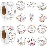 Wildflower Thank You Stickers Roll: 1000 Pcs Floral Baby Shower Roll of Thank You Sticker 2 Inches Round Flower Label Decals for Birthday Bridal Greeting Cards Gifts Party Decor