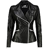 Jild Women's Asymmetrical Zip-Up Real Lambskin Leather Motorcycle Jacket - Casual Fashion Moto Biker Leather Jacket Women