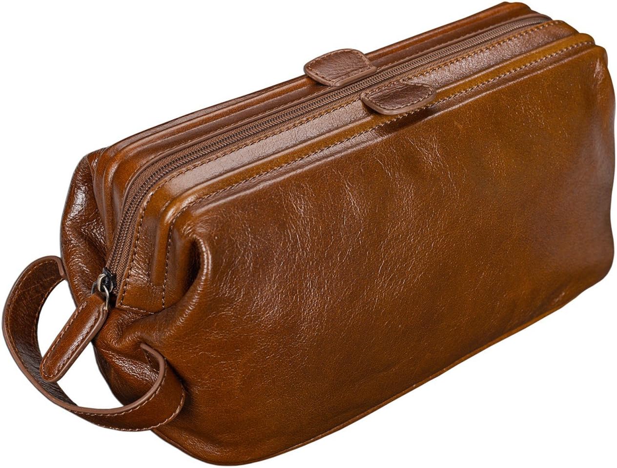Neuleben Kulturtasche Aus Echtem Rindsleder – 2 Fächer, Wasserabweisend, 26x16,5x15 Cm (braun)
