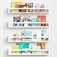 Forbena 24 Inch Wall Bookshelf for Kids Bedroom Set of 4, White Floating Nursery Book Shelves for Baby Toddler Children Girls Boys Room Decor, Large Wood Wall Mount Bookshelves and Toy Storage