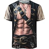 SightYoung Men Mardi Gras Shirts,Pirate T-Shirt Men,Funny Bavarian Oktoberfest 3D Printed Graphic T-Shirt