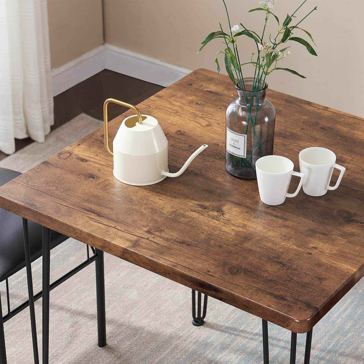 VECELO Dining Set Industrial Style 3 Pieces Kitchen Wood Table 2 Chairs with Metal Legs，Retro Brown and Black - Table & Chair Sets