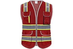 Rhino Hit High Visibility Safety Vest - Reflective Breathable Mesh with 9 Pockets, Front Zipper for Men & Women - Meets ANSI/ISEA Standards