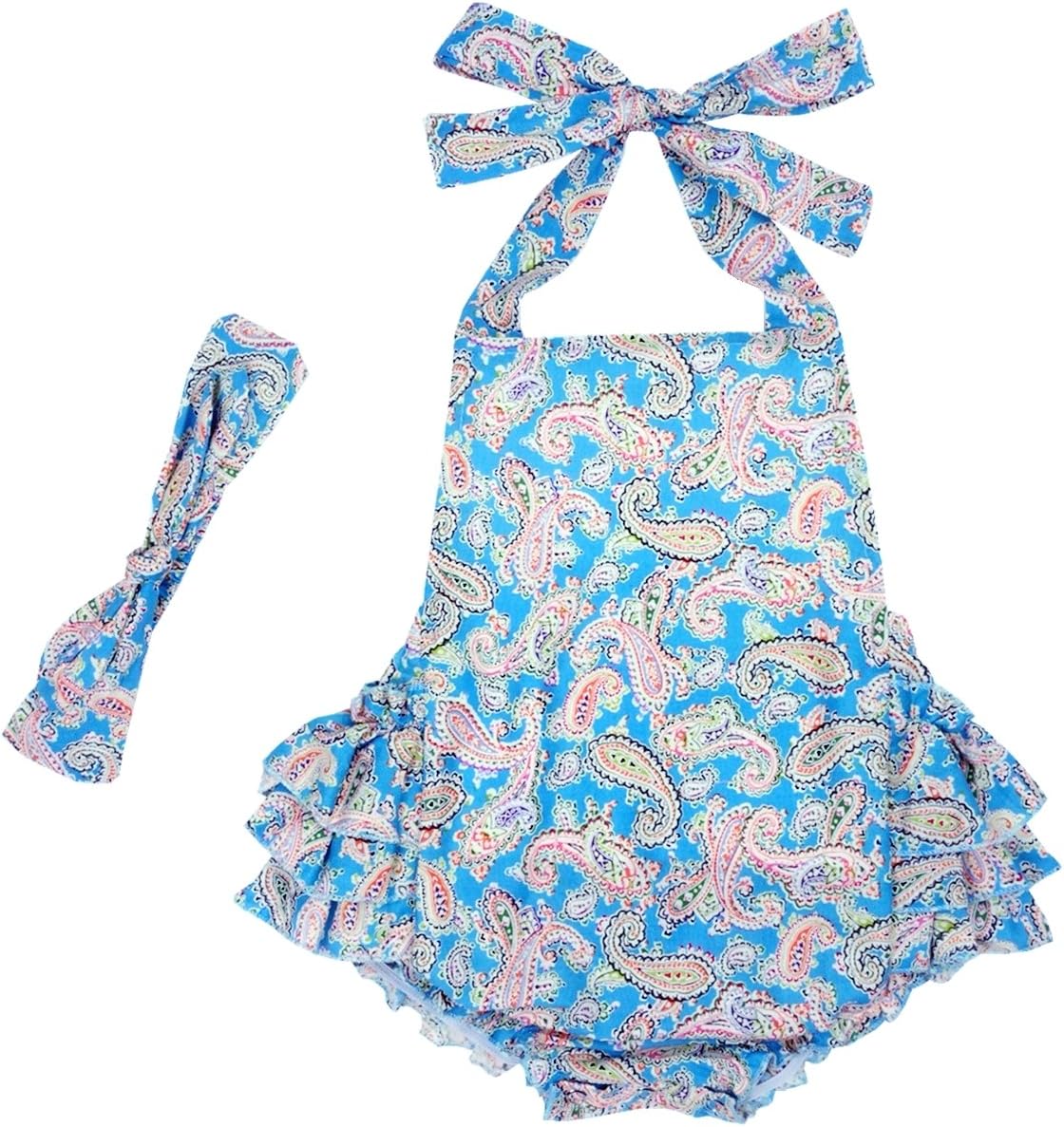 DQdq Baby Girls' Floral Print Ruffles Romper Summer Dress