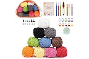 Maxmartt 36PCS Crochet Kit for Beginners, Knitting Kit with 10 Colors 1 Cotton Yarn Crochet Hooks Stitch Markers for Knitting