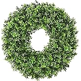 PLANT'D 20in Premium Artificial Boxwood Wreath - Spring or Summer Wreath for Front Door - Made of 100% Recycled Plastic with Natural Grapevine Base for Outdoor Indoor Farmhouse Fireplace Porch