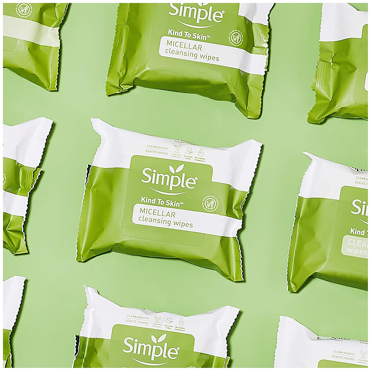Simple Kind to Skin Facial Cleansing Wipes Cleanser & Makeup Remover for All Skin Types Micellar Removes Waterproof Mascara 25 Wipes: Beauty