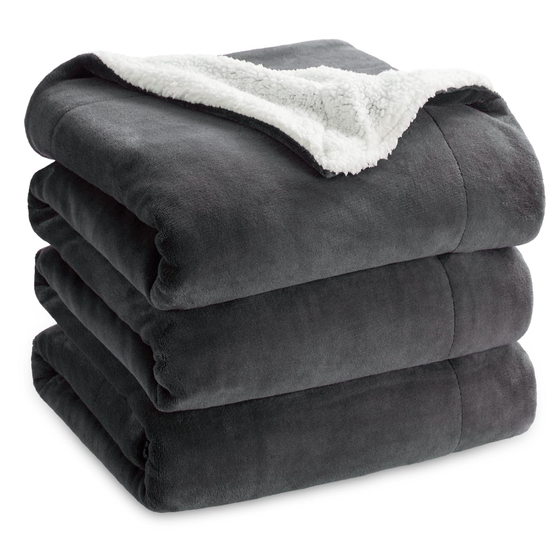 Bedsure Sherpa Fleece Throw Blanket - Thick and Warm, Fluffy Microfiber Solid & Soft Blankets for Bed and Couch King Size, Dark Grey, 230x270cm