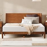 AMERLIFE Solid Wood Queen Bed Frame, Mid Century Bed with Headboard, Brown | Platform Bed with Full Panel Headboard, Noise-Free &amp; Cylindrical Legs, No Box Spring Needed, Under-Bed Storage