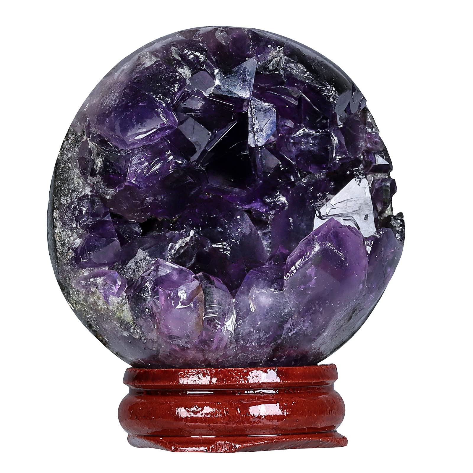mookaitedecor 51-60mm Natural Open Smile Amethyst Crystal Geode Stone Sphere Ball Ornament for Luck Wealth, Healing Crystal Gift, Amethyst Raw Crystal Rock with Stand for Display Feng Shui Ornament