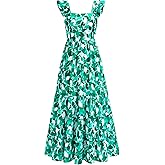 dowerme Summer Dresses for Women 2026 Casual Ruffle Smocked Tiered A-Line Boho Floral Maxi Beach Sun Dress with Pockets