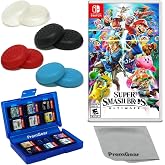 Super Smash Bros. Ultimate - Nintendo Switch with PremGear Thumb Grips (8 pack - Black, Blue, Red &amp; Clear), 24 Slot Game Card Holder &amp; Cleaning Cloth
