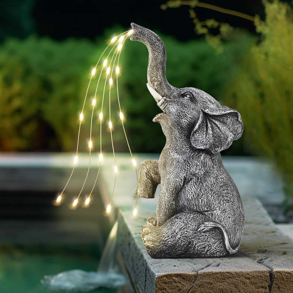 GIGALUMI Elephant Garden Figurine Solar LED Watering Decoration 27cm
