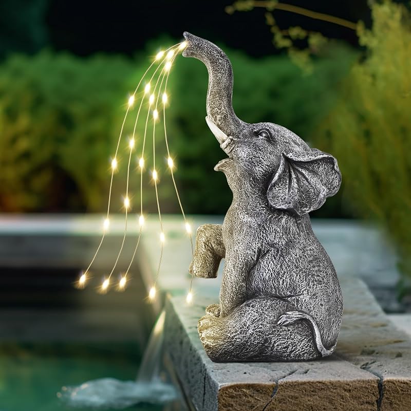 GIGALUMI Elephant Garden Figurine Solar LED Watering Decoration 27cm