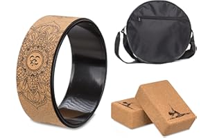 AIWEITEY Wood Yoga Wheel Set, Cork Yoga Wheel, Yoga Block 2 Pack 9"x6"x3", Yoga Wheel Bag, 4 in 1.