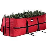ZOBER Wide Christmas Tree Storage Bag - Maximum Accessibility - Fits 9 Ft Trees - 600D Oxford Fabric Christmas Tree Bag For Storage Box For Xmas - Strong, Durable Straps & Handles - Card Slot - Red