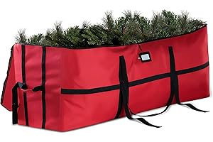 ZOBER Wide Christmas Tree Storage Bag - Maximum Accessibility - Fits 9 Ft Trees - 600D Oxford Fabric Christmas Tree Bag For Storage Box For Xmas - Strong, Durable Straps & Handles - Card Slot - Red