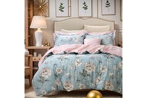 FADFAY Farmhouse Bedding Reversible Floral Duvet Cover Set Garden Style 100% Cotton Zipper Bedding Sets for Girls Natural Skin-Friendly Easy Care All-Season Use (3Pcs, Queen Size)