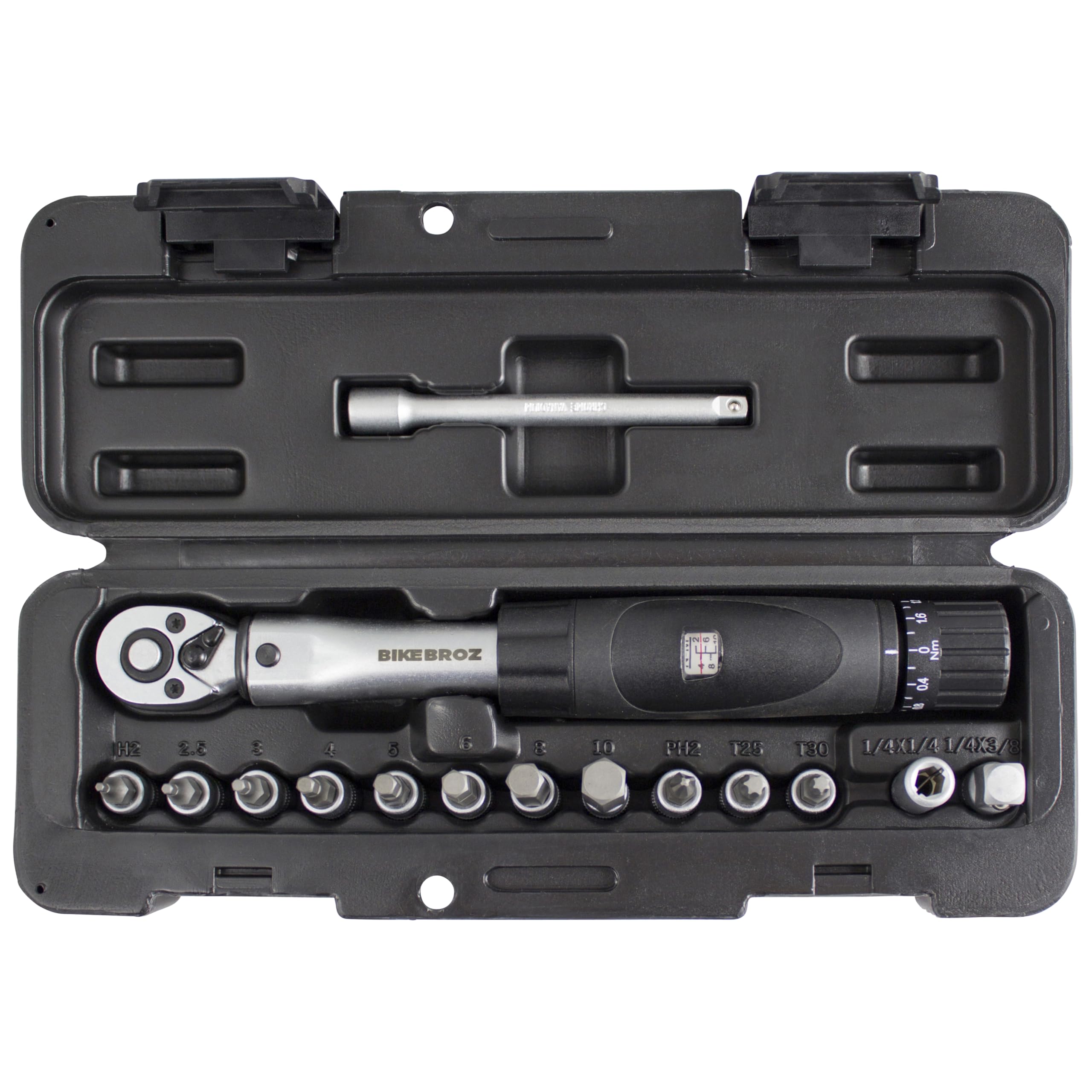 BIKE BROZ 1/4 Inch Torque Wrench and Socket Wrench Set 15 Pieces with 4-24 Nm for Bicycle, Motorcycle etc. Torque Wrench Small Tim Torque Pro Tool Set by 70005