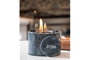 Stonhome Tabletop Fire Pit Bowl - The Original Marble Portable Fireplace, Indoor Outdoor, Mini Fire Pit Clean Burning Real Flame for Patio Balcony, S’Mores Maker (Black)