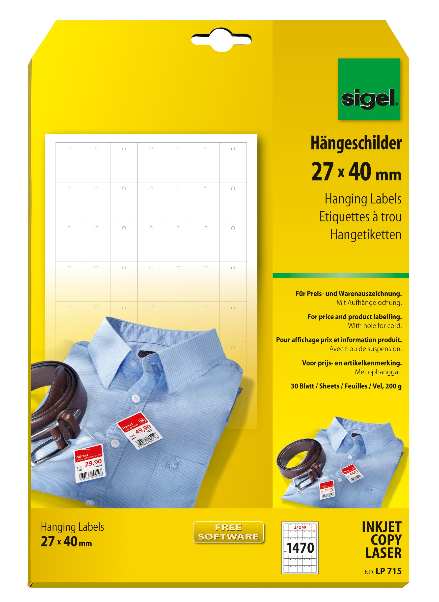 SIGEL LP715 Price Tags, 2.7 x 4 cm, 200 gsm, White, 1470 Pieces equal to 30 sheets