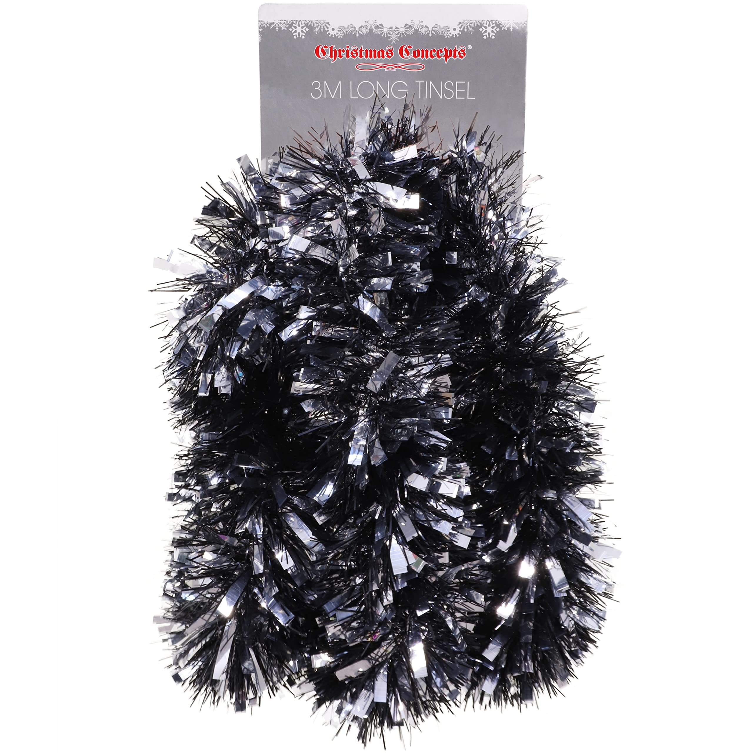 Christmas Concepts® 3m (9.8ft) Chunky/Fine Christmas Tinsel - Christmas Decoration Tinsel (Black & Silver)