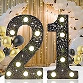 21th Birthday Decorations for Her Him, Decorative LED Light up Numbers for 21th Birthday Party, Glitter Black Marquee Number for for 21 Wedding Anniversary