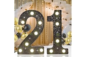 IFDGCTK 21th Birthday Decorations for Her Him, Decorative LED Light up Numbers for 21th Birthday Party, Glitter Black Marquee Number for for 21 Wedding Anniversary