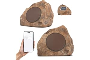 Homewell Outdoor Rock Speaker Solar-Powered Wireless Bluetooth 5.0 Portable Speaker Weatherproof for Patio, Pool, Deck, Yard, Garden and Home (Brown, 2-Pack)