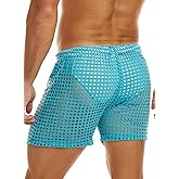 MIZOK Men's Hollow Openwork Short Sexy Fishnet See Through Boxer Shorts Lounge Swim Cover