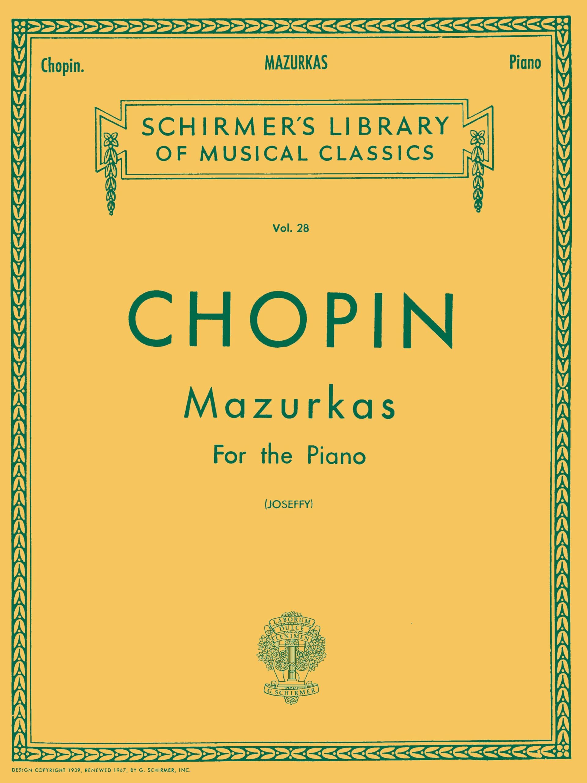 Frederic Chopin Mazurkas For The Piano Pf: Schirmer Library of Classics Volume 28 Piano Solo