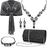 Tiamon 5 Pcs Rhinestone Jewelry Sets Shawls and Wraps Formal Clutch Purses for Women Evening Party Weddings Valentine's Day