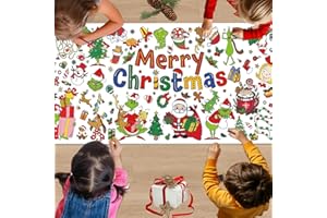 IRUGOSA HAPFYER Christmas Crafts Giant Coloring Poster for Kids - 72 x 31 Inches Jumbo Paper Tablecloth Christmas Banner | Table Cover Gifts Toys for Boys Girls Classroom Party Games Activity Christmas Decorations