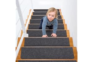 CELION Non-Slip Carpet Stair Treads for Wooden Steps, 8" X 30" 15PCS Indoor Self-Adhesive Safety Rug Slip Resistant Stair Treads Carpet Runner Mats for Elders, Kids, Pets (Dark Grey)