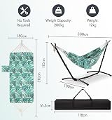 VonHaus Hammock with Stand Freestanding 2 Person Steel Frame Leaf Print view 9