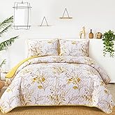 Anibedding Yellow Quilt Set Queen,3 Pieces Reversible Elegant Yellow Botanical Leaves Pattern Bedspread Coverlet Soft Microfiber Bed Cover for All Season(96"×90")
