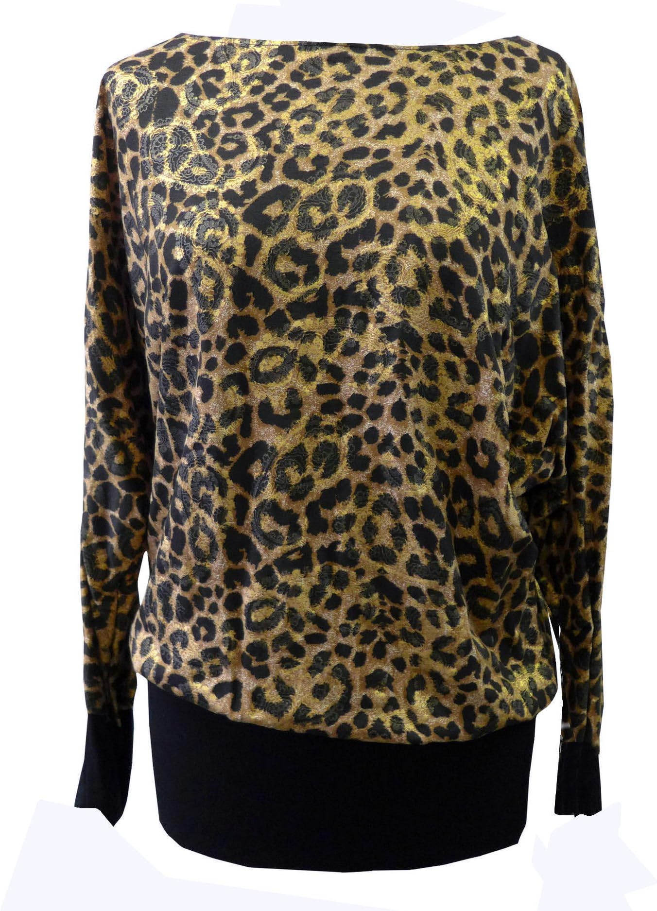 Size 26/28 Leopard Batwing Long Sleeve Slouch Wide Hip Band Top