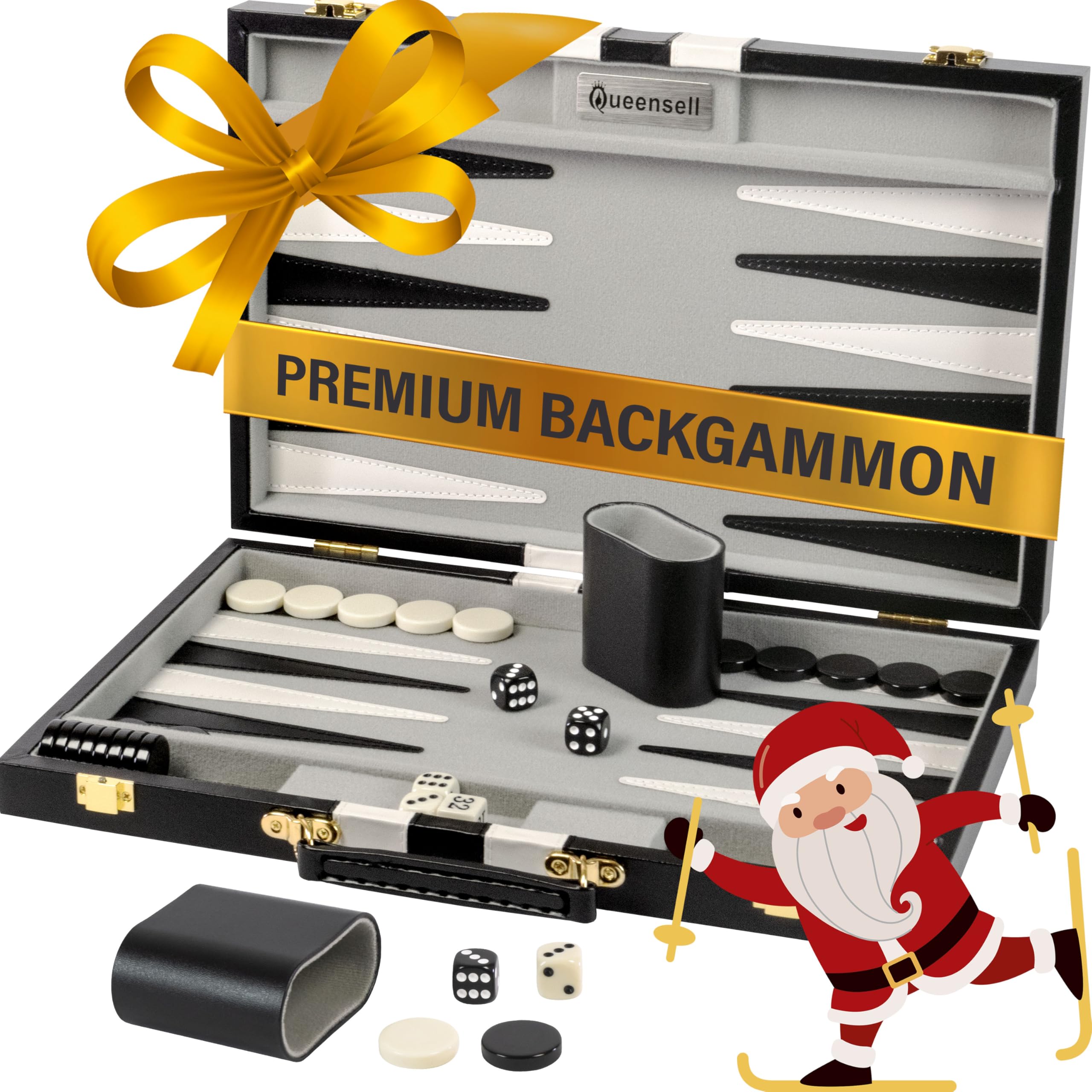 Photo 1 of ***PARTIAL SET - PRICE ADJUSTED***
Backgammon Sets for Adults – 15-Inch Black PU Leather Board Game Set – Classic 2-Player Travel Backgammon Set with 32 Playing Pieces, Dice, and Cups