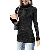 v28 Women's Cotton Turtle Cowl Neck Aran Fishermen Fair Isle Cable Knit Sweater