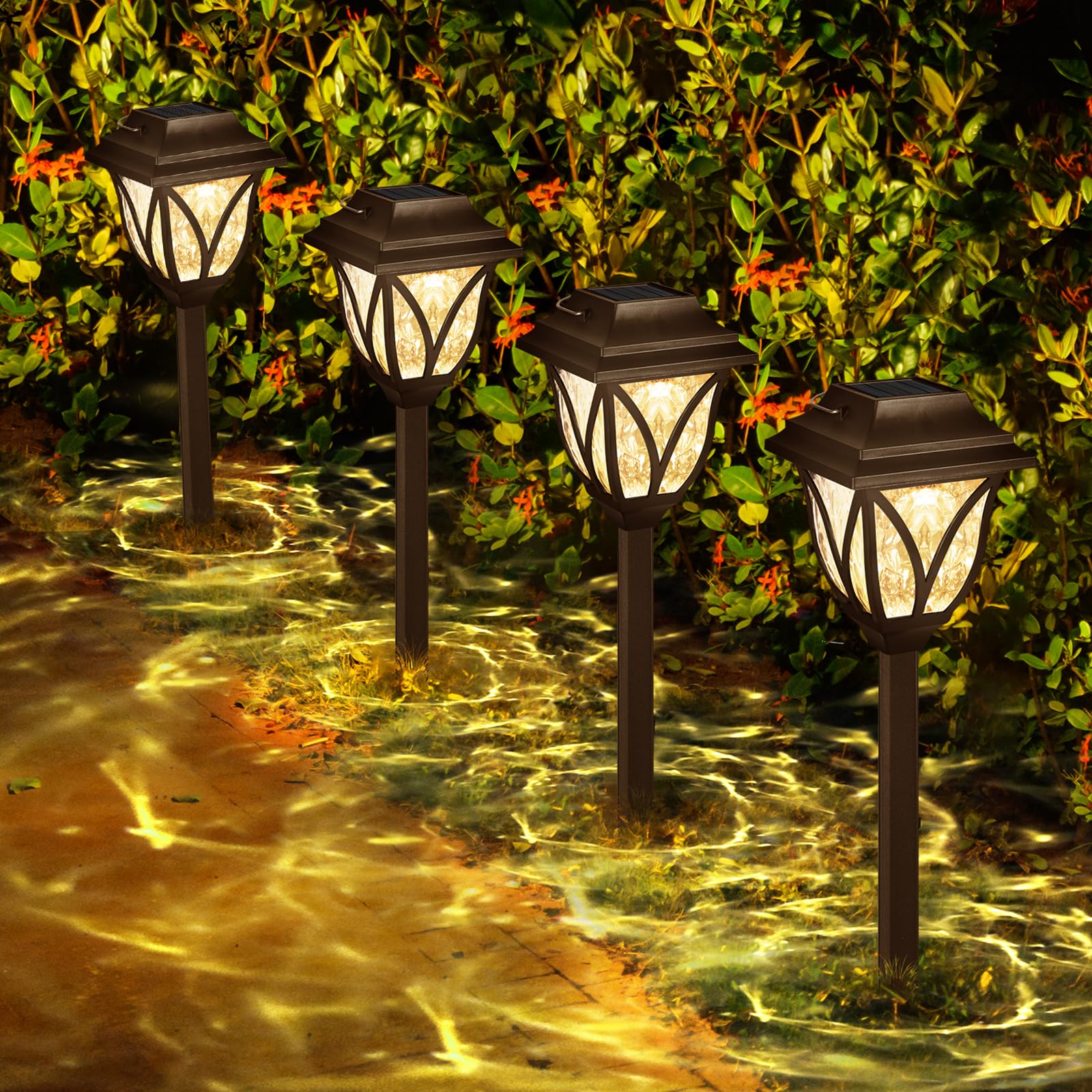 Photo 1 of 8 Pack Solar Lights Outdoor Waterproof Garden Lights with Warm LED Light Landscape Lighting for Yard Patio Lawn Walkway Driveway