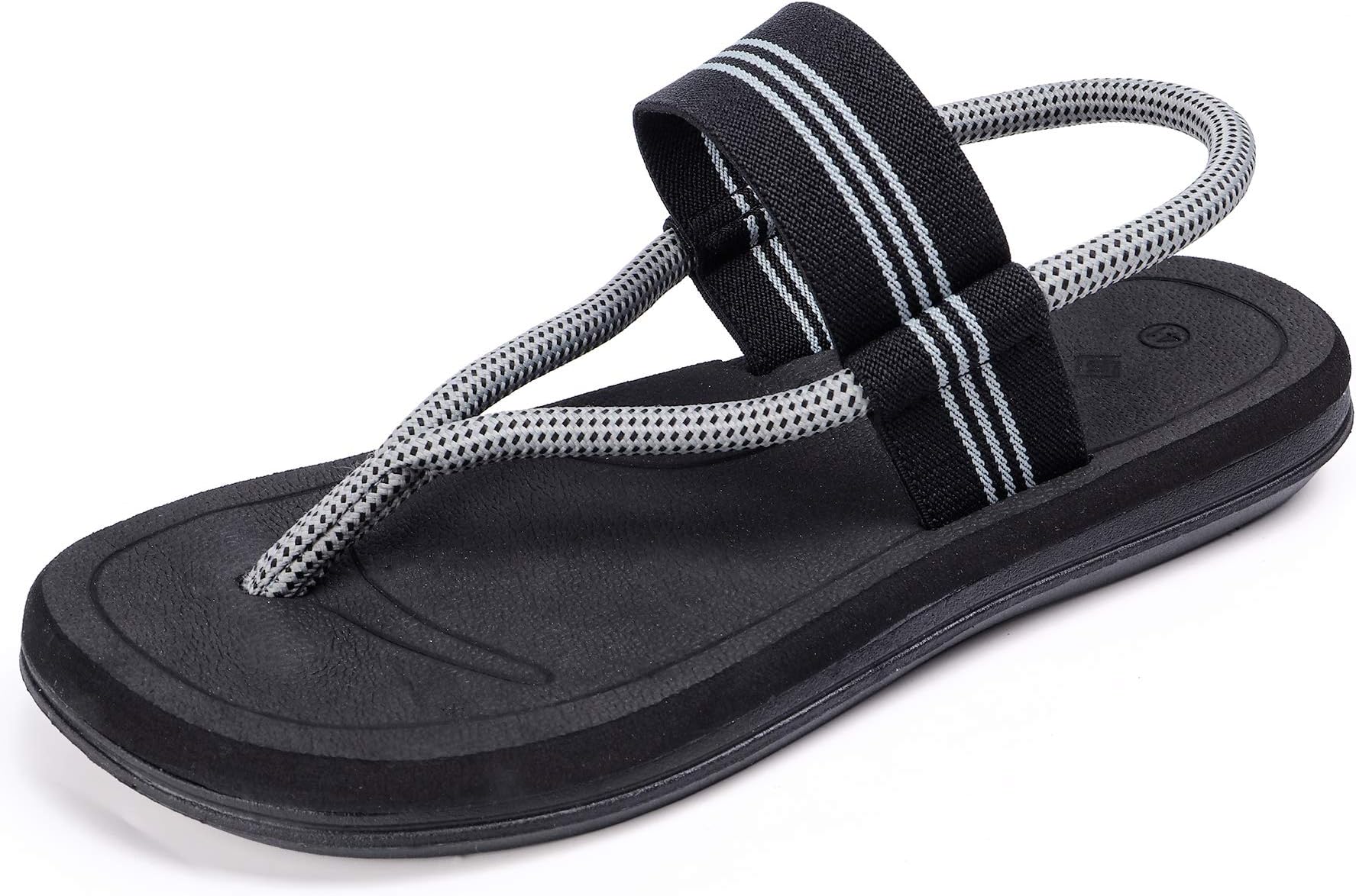 Leisurely Pace Men and Women Arch Support Strap Flat Sandals Light Weight Beach Flip Flops(36,BK7)
