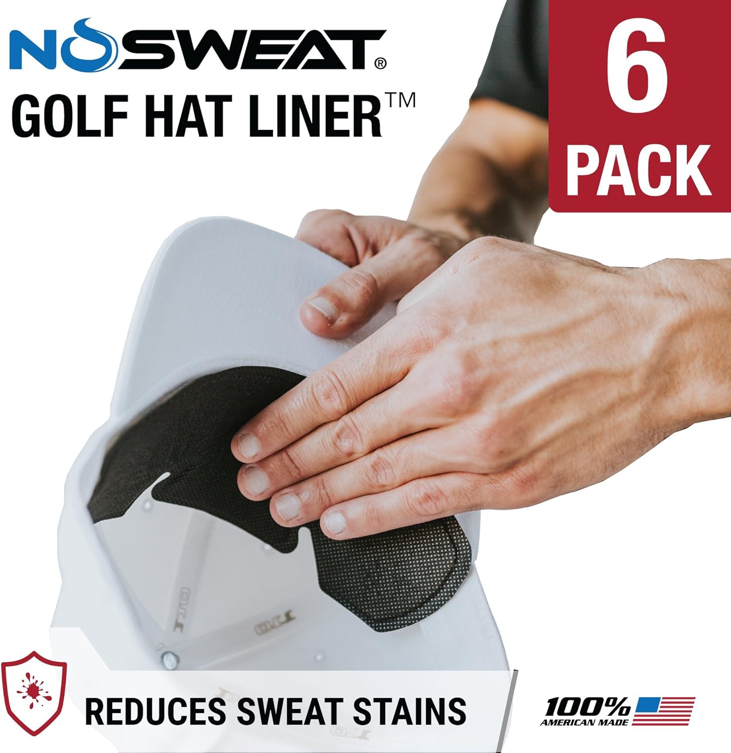 No Sweat Golf Hat Liner & Cap Protection - Prevent Hat Stains Rings, Moisture Wicking, Headband, Sweatband, Hat Saver & Protection, Prevention, Cooling Towel Effect (6-Pack): Clothing