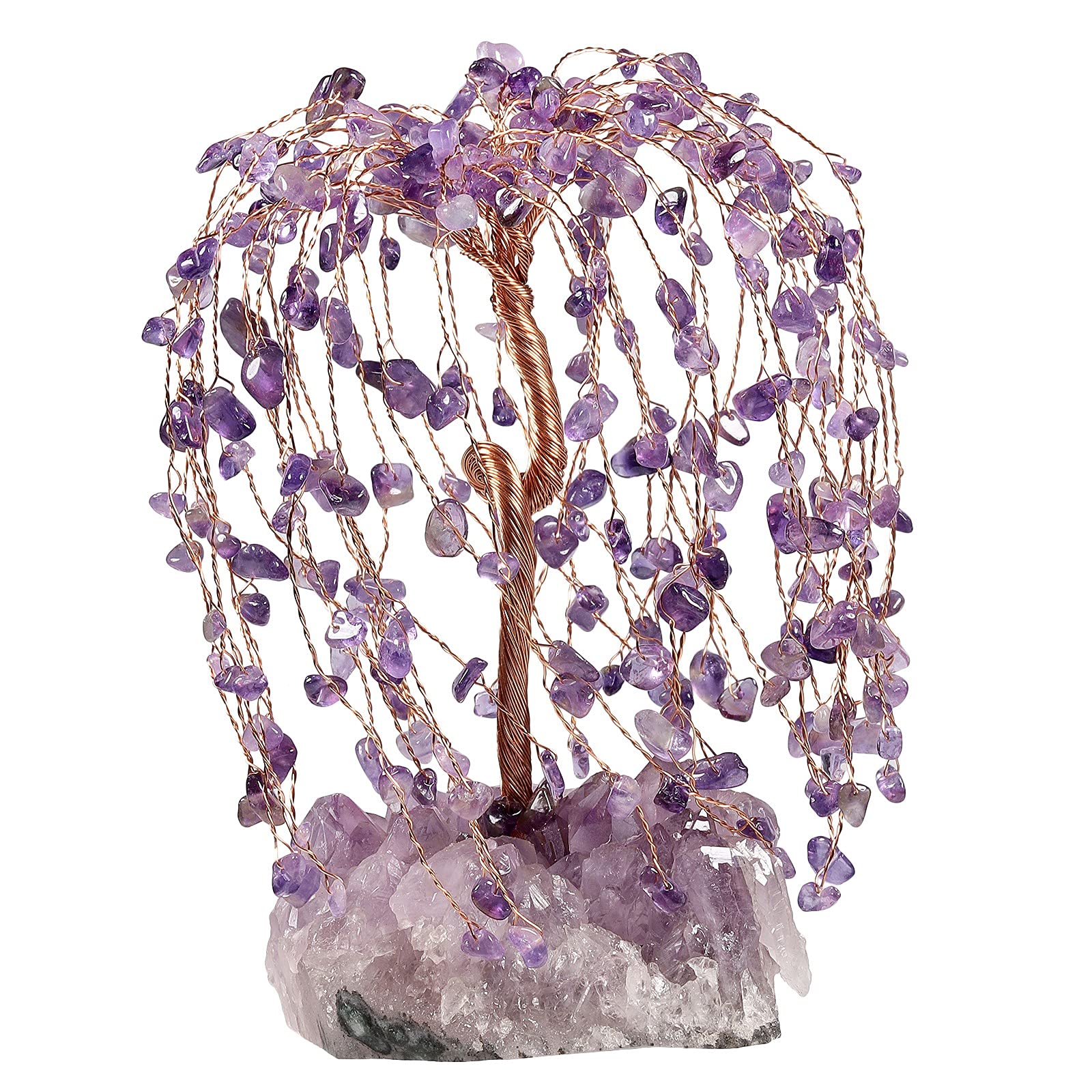 KYEYGWO Natural Crystal Money Tree with Amethyst Cluster Base Energy Healing Bonsai Feng Shui Ornament for Home Office 5.5"-6.7" High