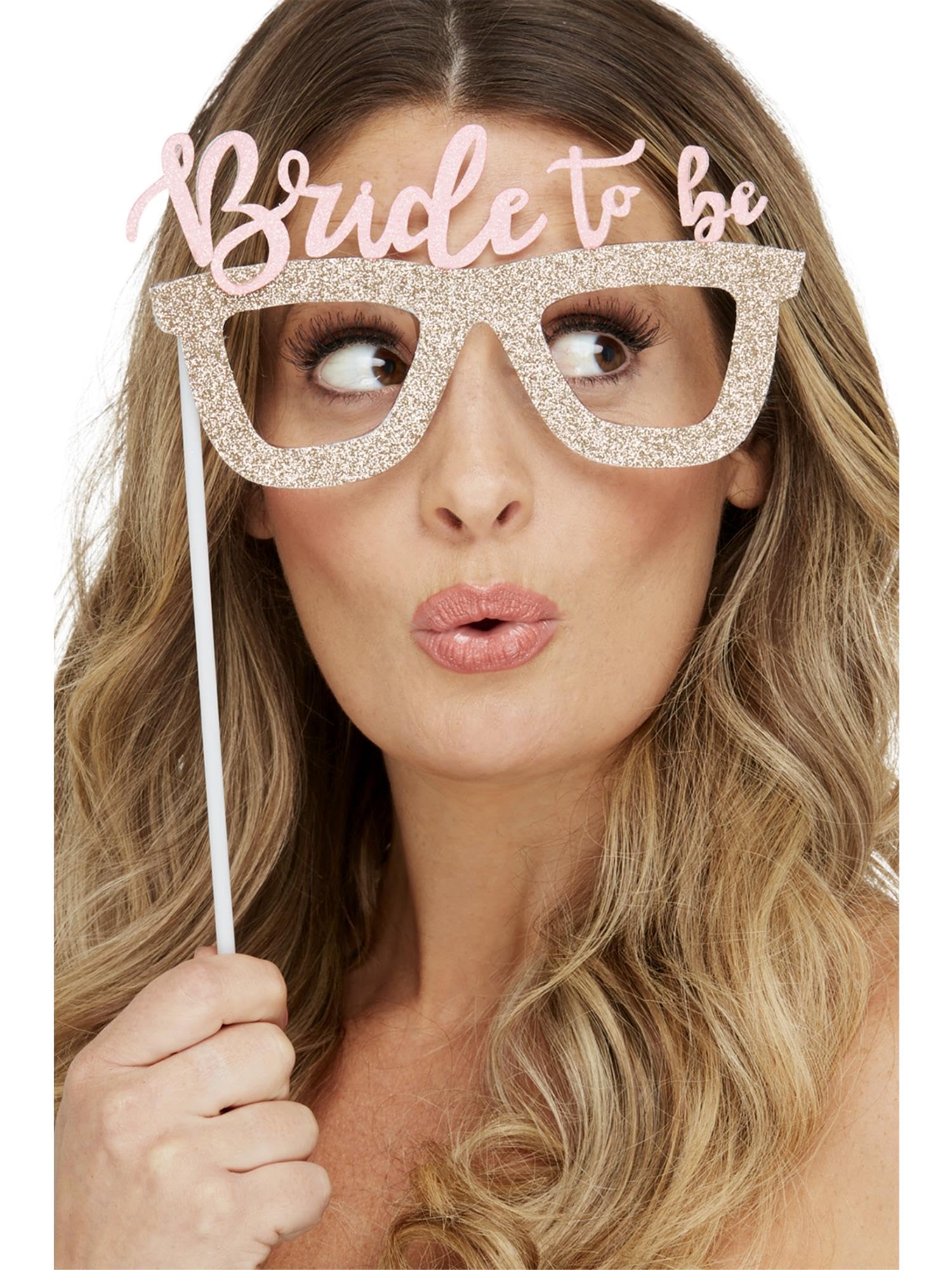 Smiffys Hen Party Photobooth Kit, Gold 4pcs, Hen & Stag Night Fancy Dress, Hen Party Dress Up Hen & stag/adult items