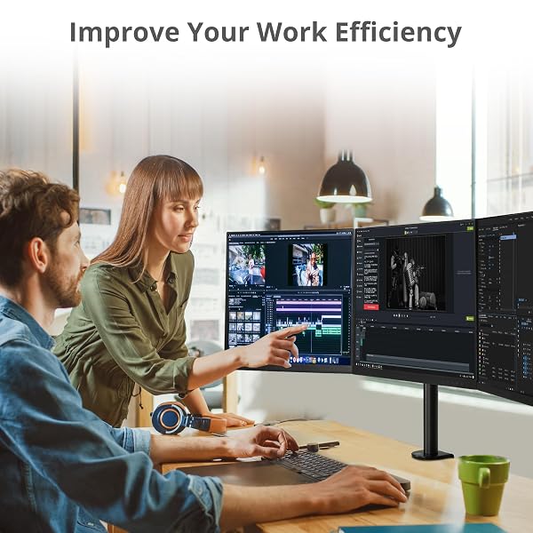 SIIG ARTICULATING TRIPLE MONITOR DESK MOUNT DESK MOUNT, BLACK (CE-MT0R12-S3)