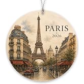 Eiffel Tower Christmas Ornament 2026, Vintage Paris Ornament for Christmas Tree Decorations, French City Christmas Decorations, Paris Travel Souvenir Keepsake, Travel Gift for France Loverst