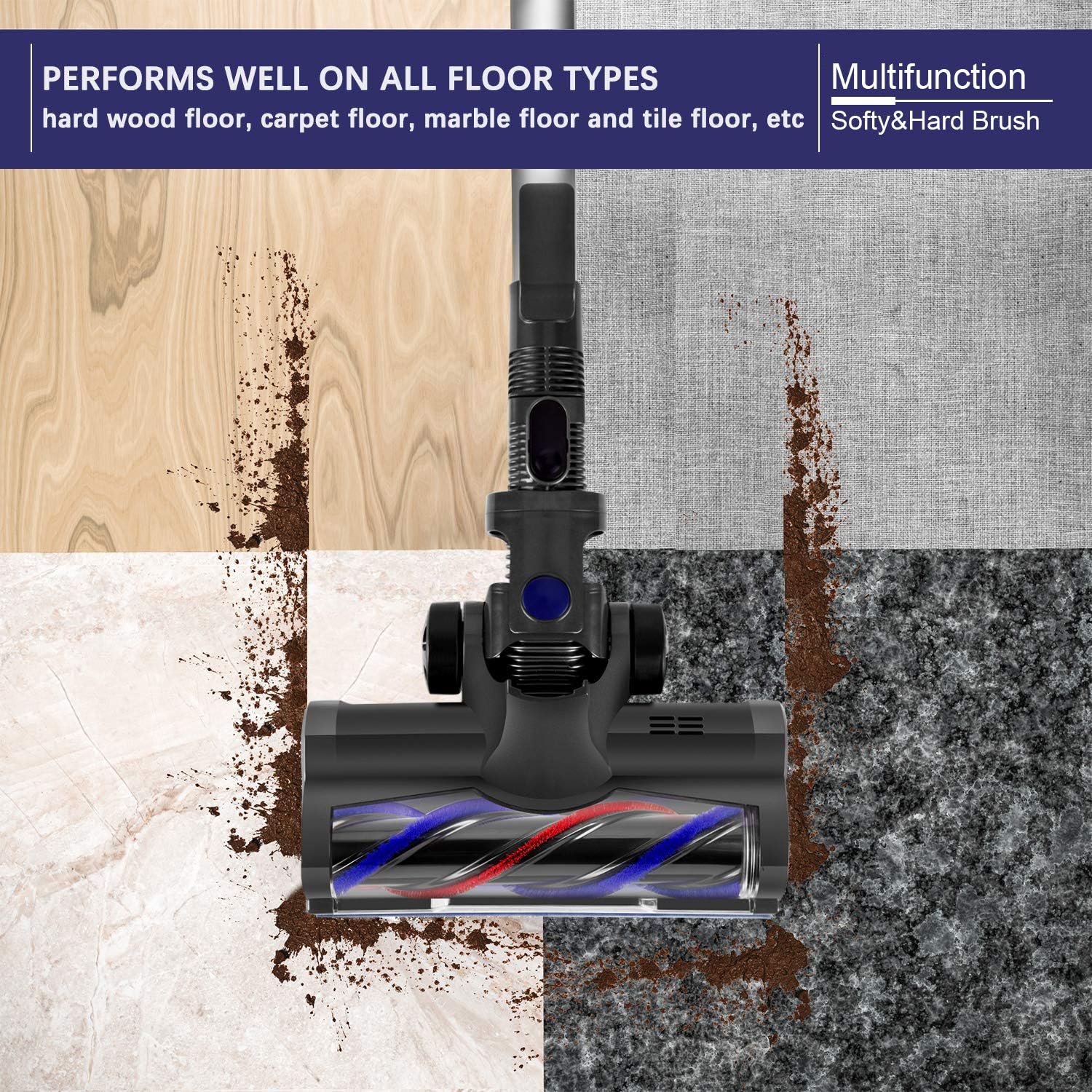 MOOSOO Cordless Vacuum 4 in 1 Powerful Suction Stick Handheld Vacuum Cleaner for Home Hard Floor Carpet Car Pet - XL-618A, Lightweight -