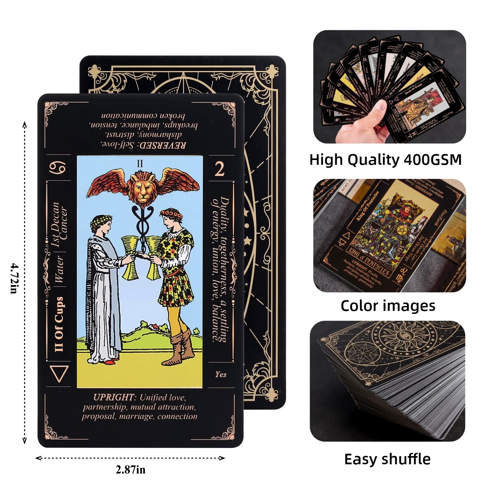 King's palace Rider Waite Tarot Cards for Beginners - 78 Cards with Meanings，Guidebook & Linen Carry Bag Included | Gift Set, Easy to Read | Shuffle-Friendly